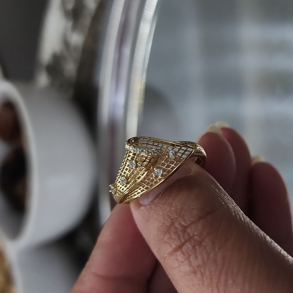 Anthropologie Jewelry - Sterling Silver (925)Elegant Gold color Ring with Diamond Accents